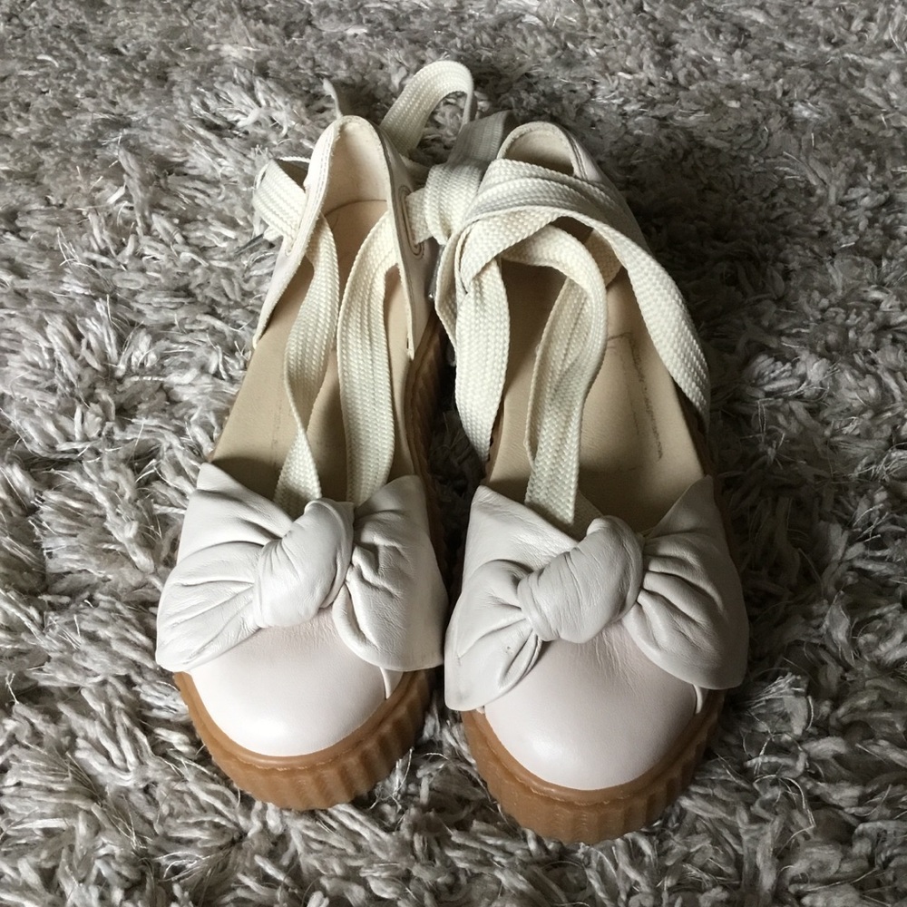 Puma X Fenty By Rihanna size 7 Cream and Brown Espadrilles with Bow Detail